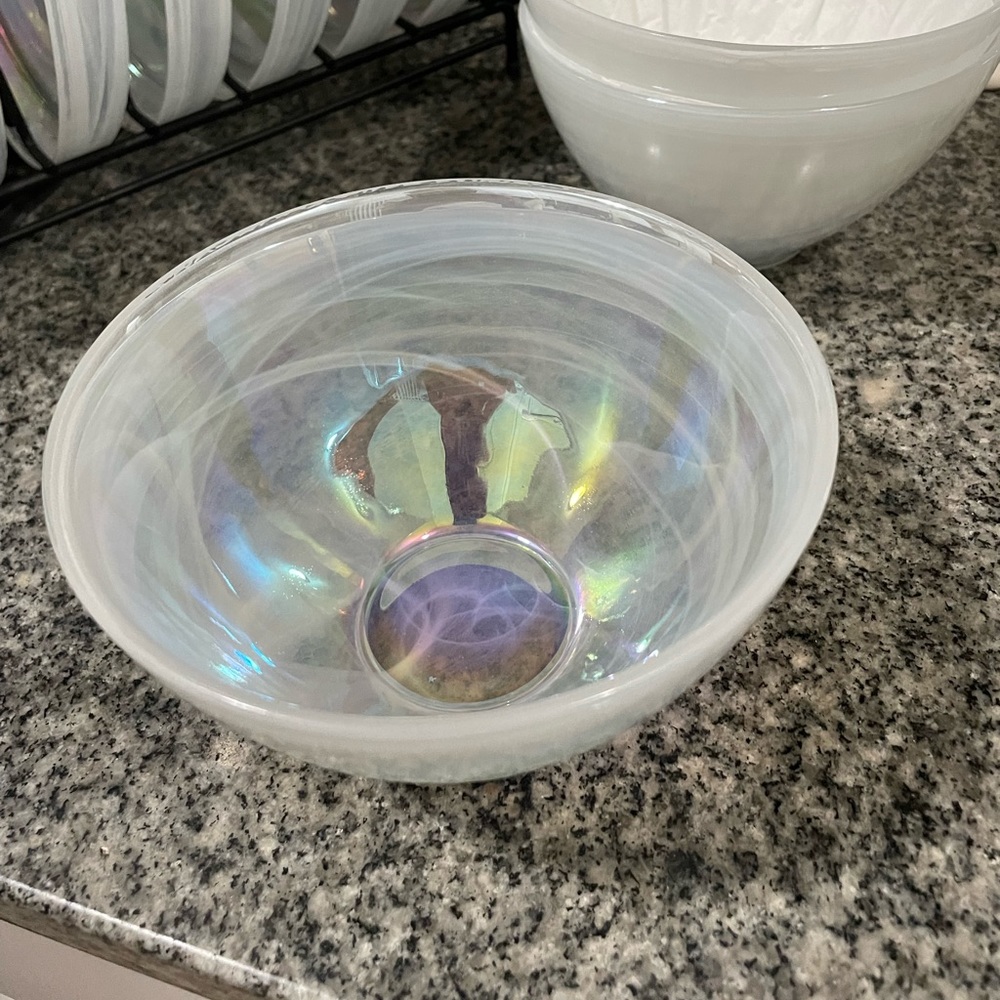 Set of 6 Artistic Accents Pearl White Opal Iridescent deep bowls